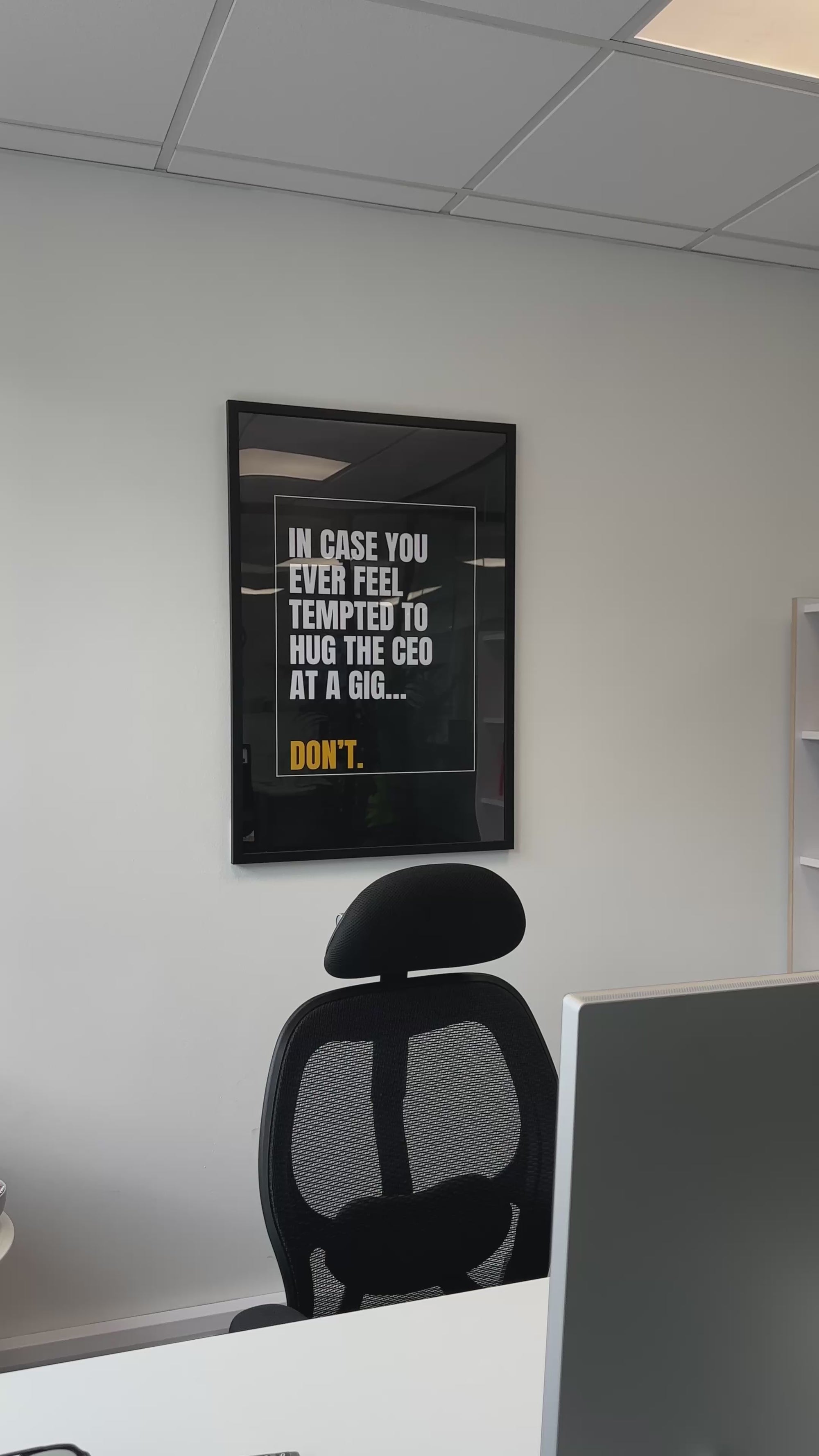 Kiss Cam Inspired Office Poster - In case you ever feel tempted to hug the CEO at a gig… don’t.